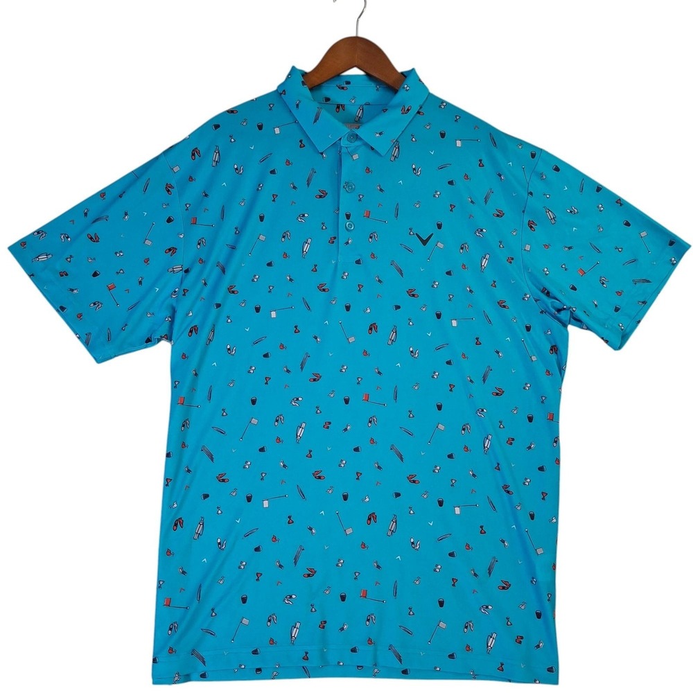 Callaway Polo Shirt Mens XL Blue Opti-Dri Golf Print Performance Stretch Casual - Picture 2 of 8